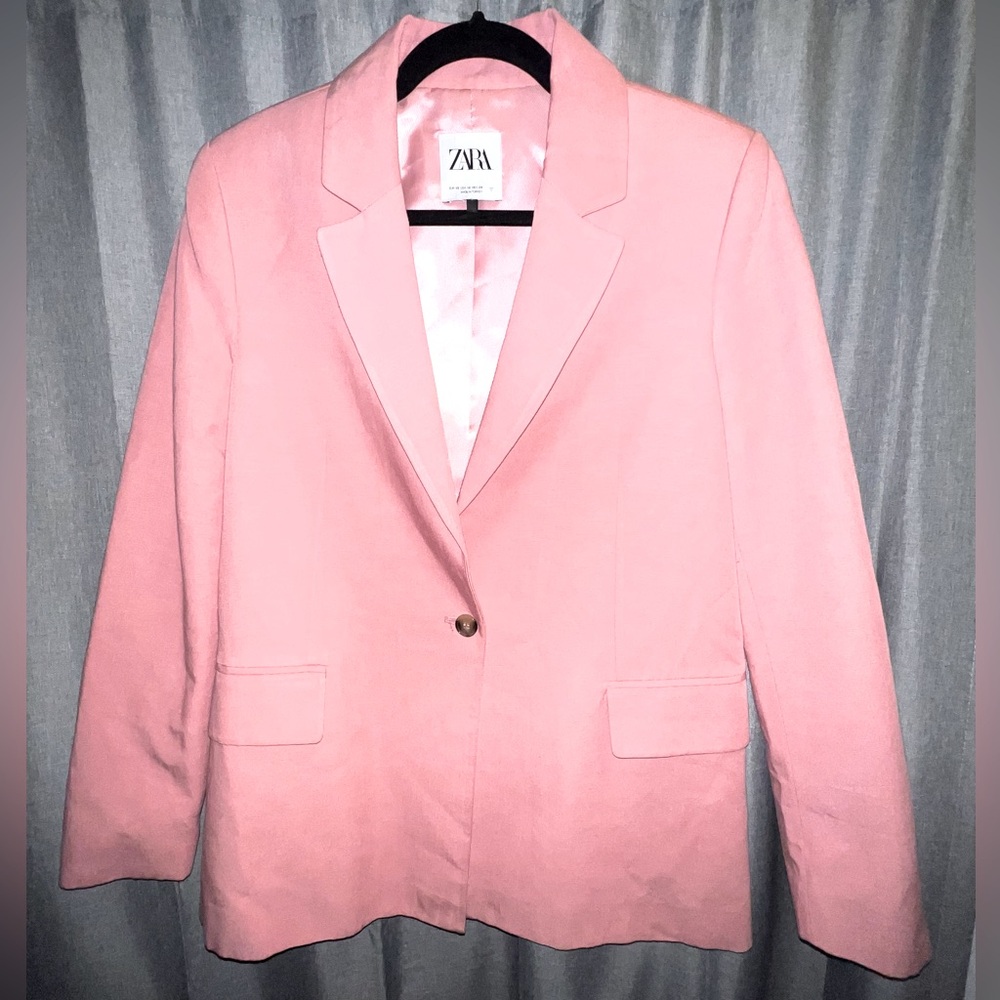 ZARA LINEN BLEND OVERSIZED BLAZER Pink Size XS